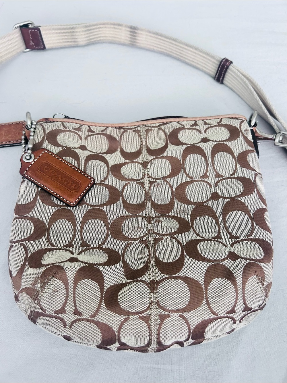 Coach Brown and Cream Signature Canvas Crossbody